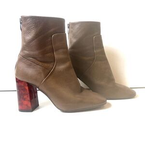 Topshop Womens Size US 5.5 EU 36 Brown Leather Marbled Heel Zip Ankle Boots Shoe